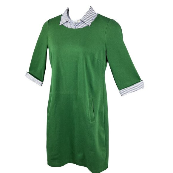 Talbots Womens M Green Stripe Collared Polo Pique Dress Pockets Academia Preppy - Picture 7 of 16